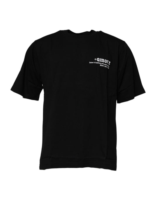 Dolce & Gabbana Black Amore Leopard Cotton Crew Neck T-shirt Dolce & Gabbana