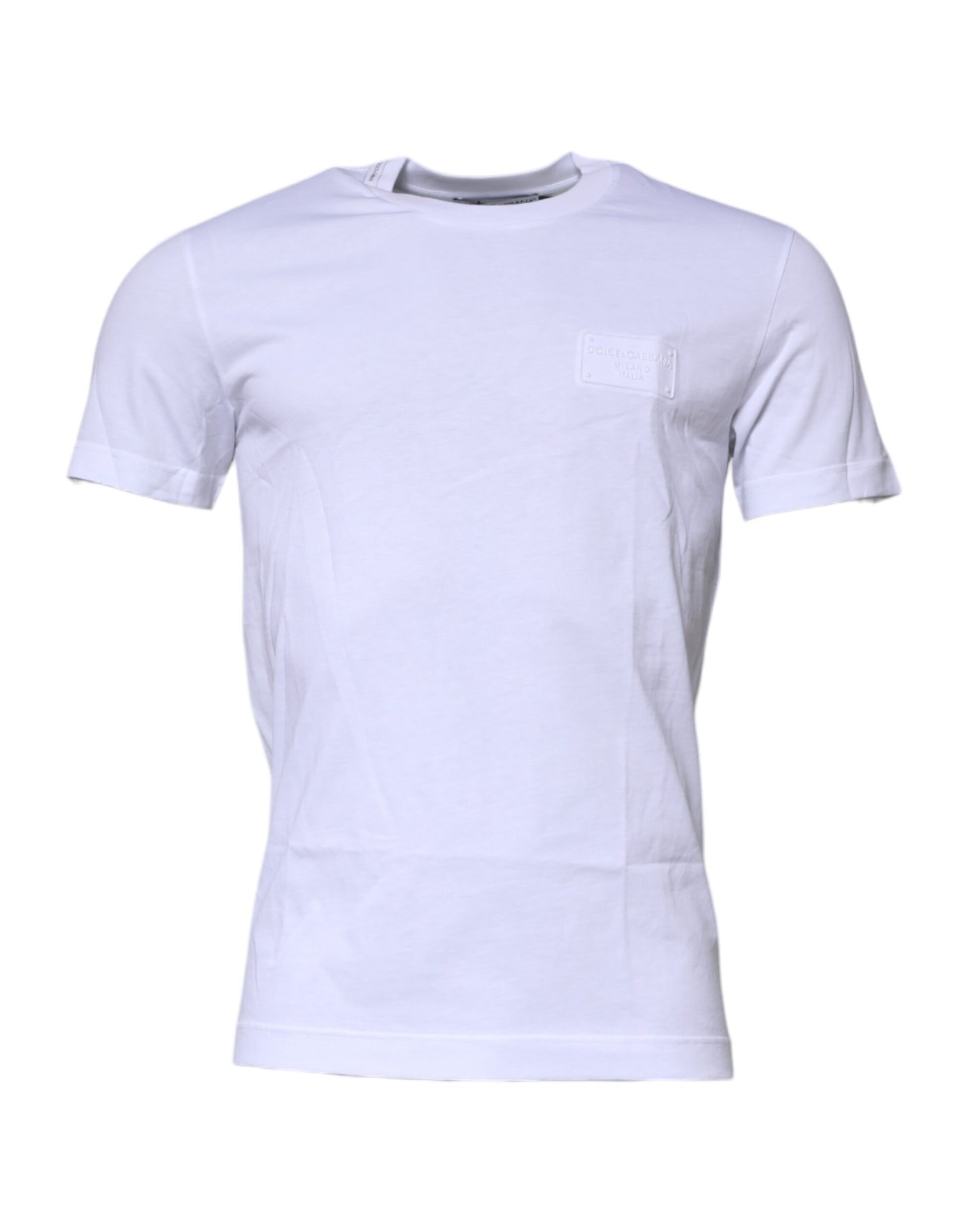 Dolce & Gabbana White Logo Plaque Cotton Crew Neck T-shirt Dolce & Gabbana
