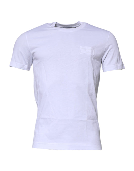 Dolce & Gabbana White Logo Plaque Cotton Crew Neck T-shirt Dolce & Gabbana