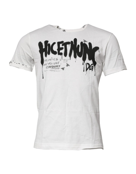 Dolce & Gabbana White Graphic Print Cotton Crew Neck T-shirt Dolce & Gabbana
