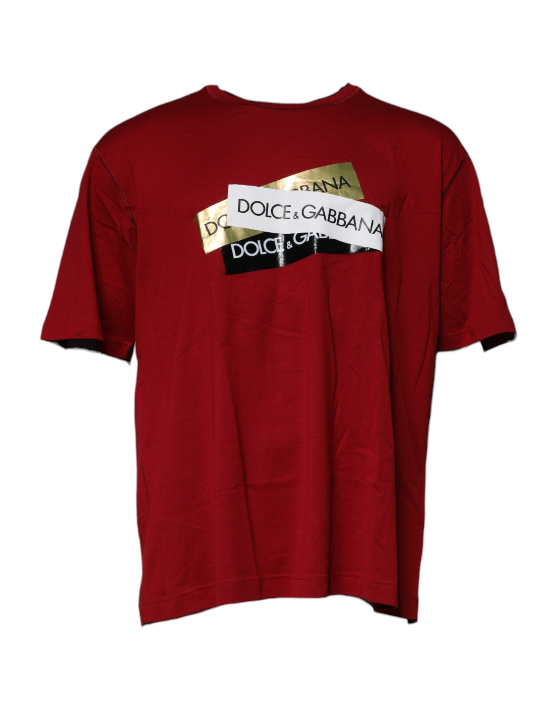 Dolce & Gabbana Red Logo Tape Cotton Crew Neck T-shirt Dolce & Gabbana