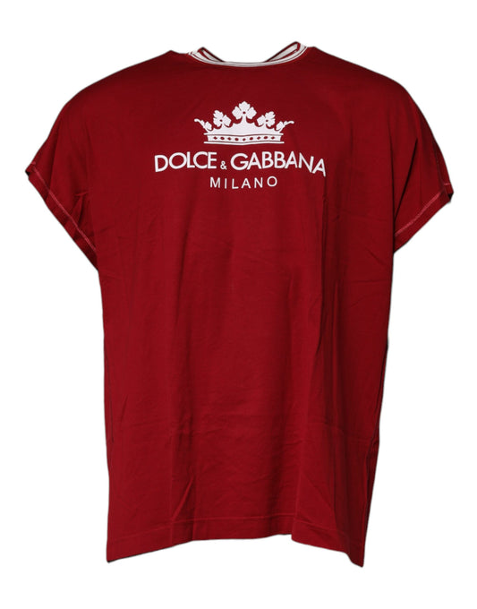 Dolce & Gabbana Red Logo Crown Cotton Crew Neck T-shirt Dolce & Gabbana