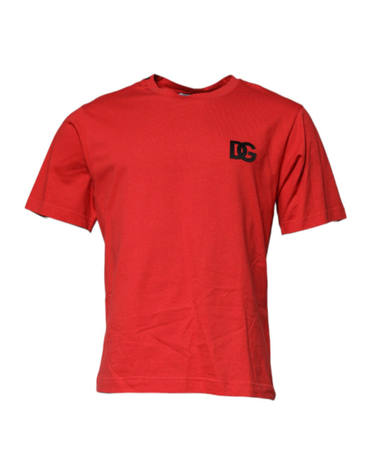 Dolce & Gabbana Red DG Logo Patch Cotton Crew Neck T-shirt Dolce & Gabbana