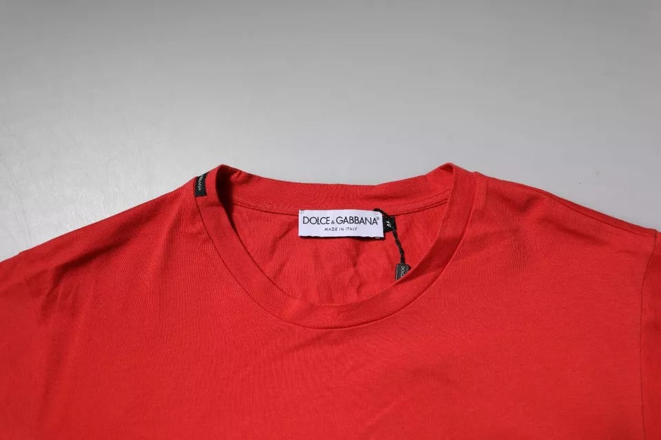 Dolce & Gabbana Red DG Logo Patch Cotton Crew Neck T-shirt Dolce & Gabbana
