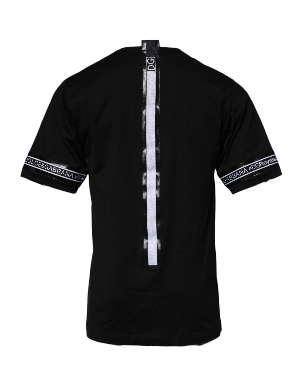 Black Dolce & Gabbana DGMILLENNIALS cotton crew neck T-shirt with logo detail, shown on a plain background.