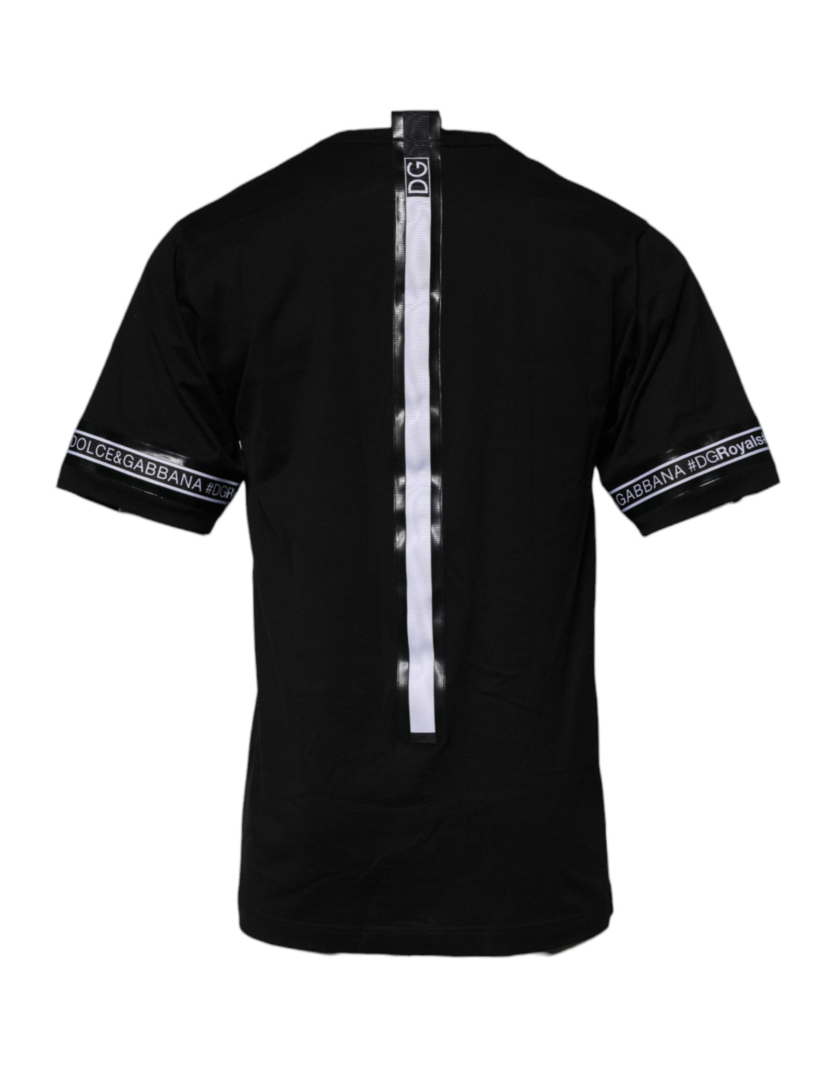 Black Dolce & Gabbana DGMILLENNIALS cotton crew neck T-shirt with logo detail, shown on a plain background.