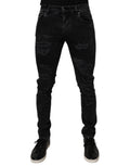 Dolce & Gabbana Black Tattered Cotton Skinny Men Denim Jeans - Eljoys Fashion 