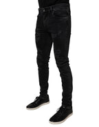 Dolce & Gabbana Black Tattered Cotton Skinny Men Denim Jeans - Eljoys Fashion 