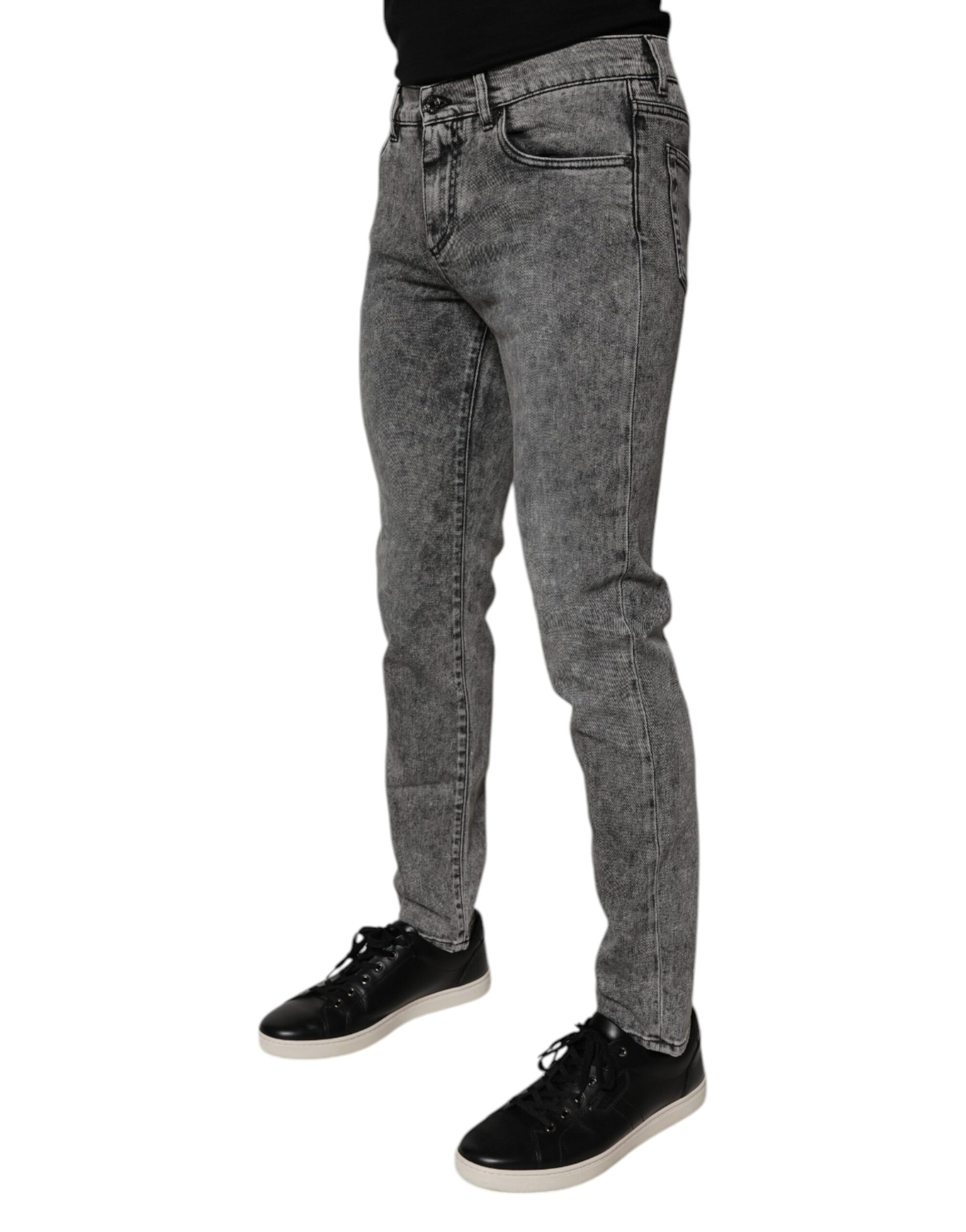 Dolce & Gabbana Dark Gray Washed Cotton Slim Fit Denim Jeans Dolce & Gabbana