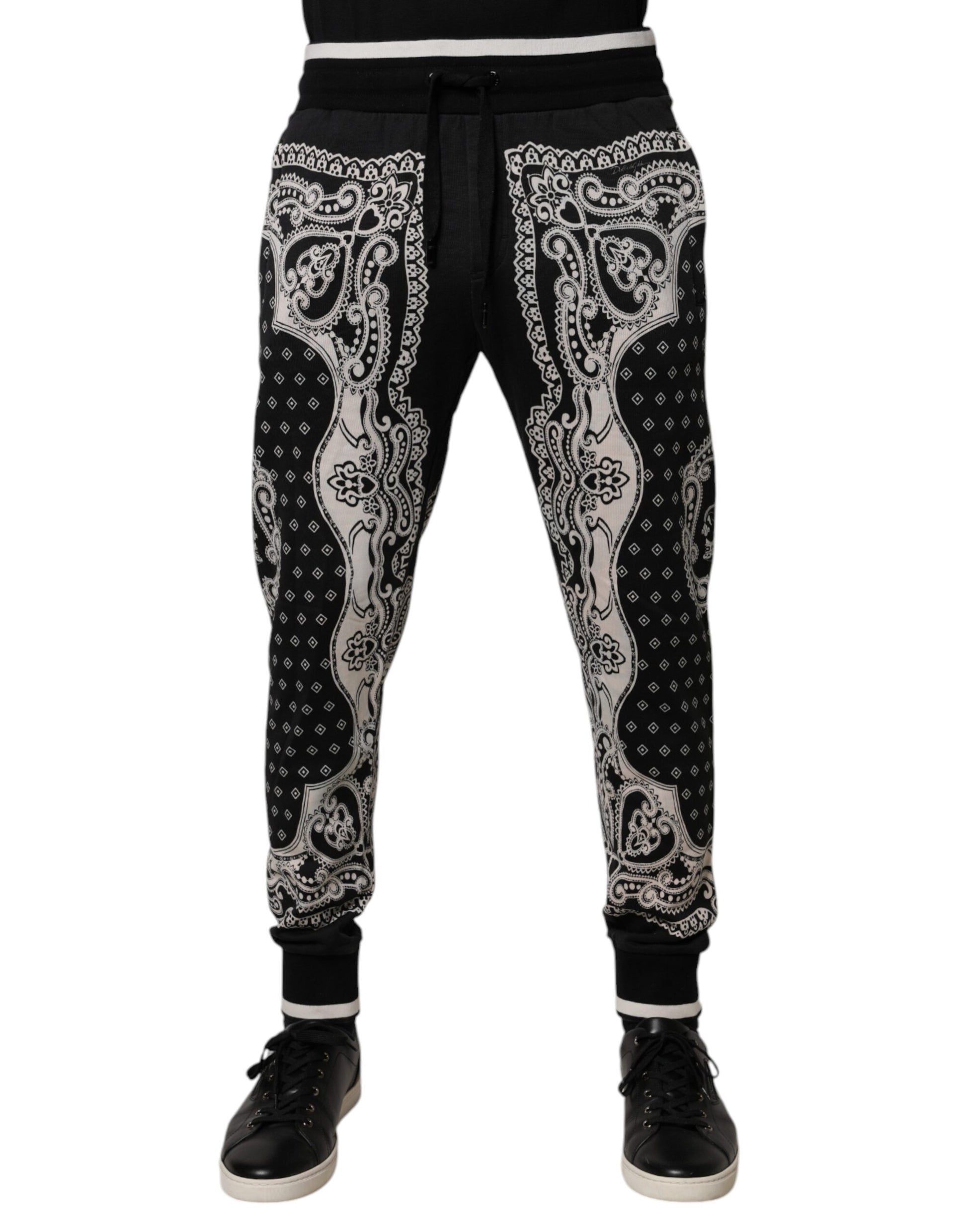Dolce & Gabbana Black Bandana Cotton Jogger Pants Dolce & Gabbana