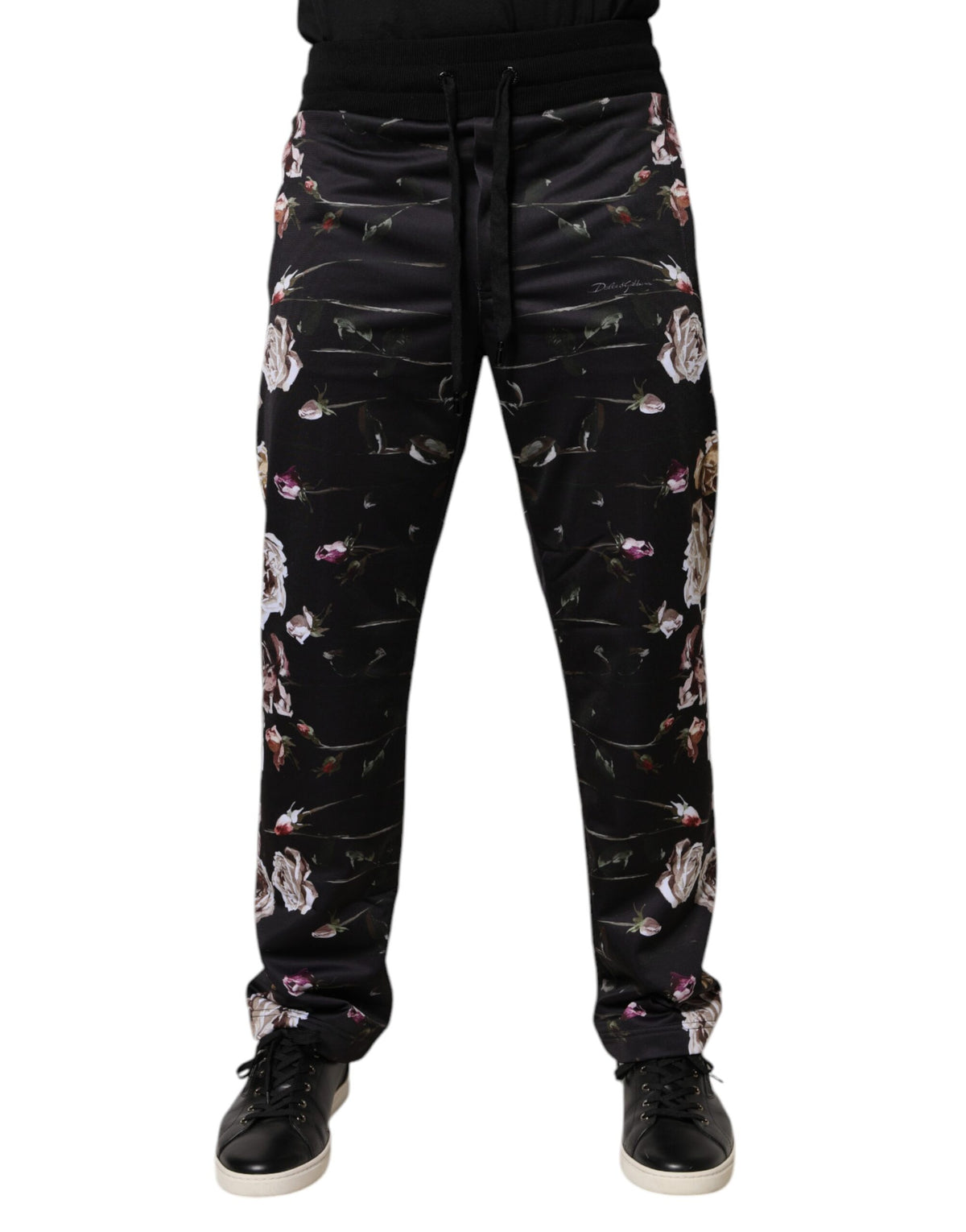 Dolce & Gabbana Black Floral Polyester Jogger Pants - Eljoys Fashion 