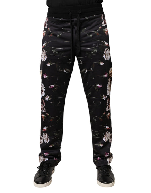 Dolce & Gabbana Black Floral Polyester Jogger Pants Dolce & Gabbana