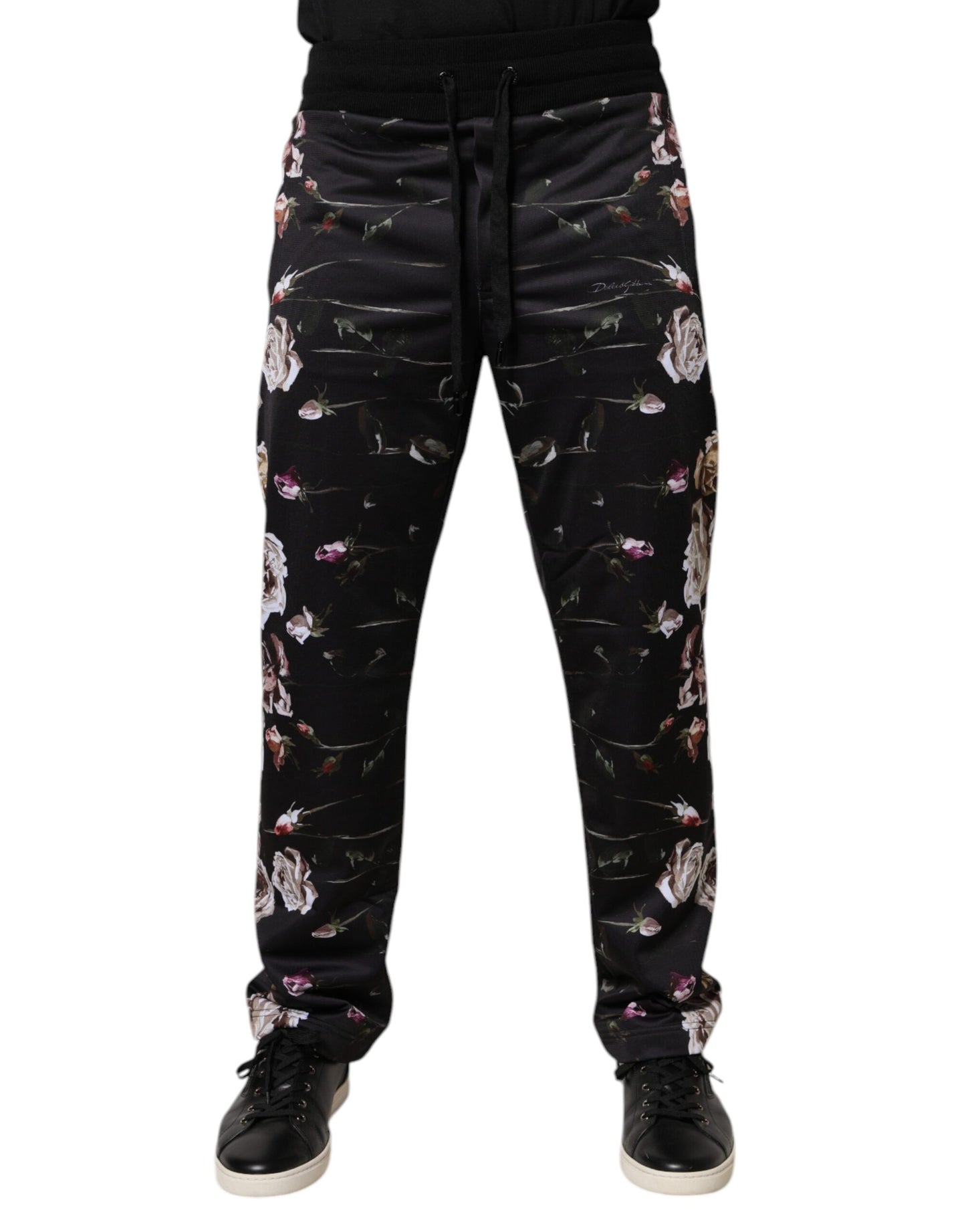 Dolce & Gabbana Black Floral Polyester Jogger Pants Dolce & Gabbana