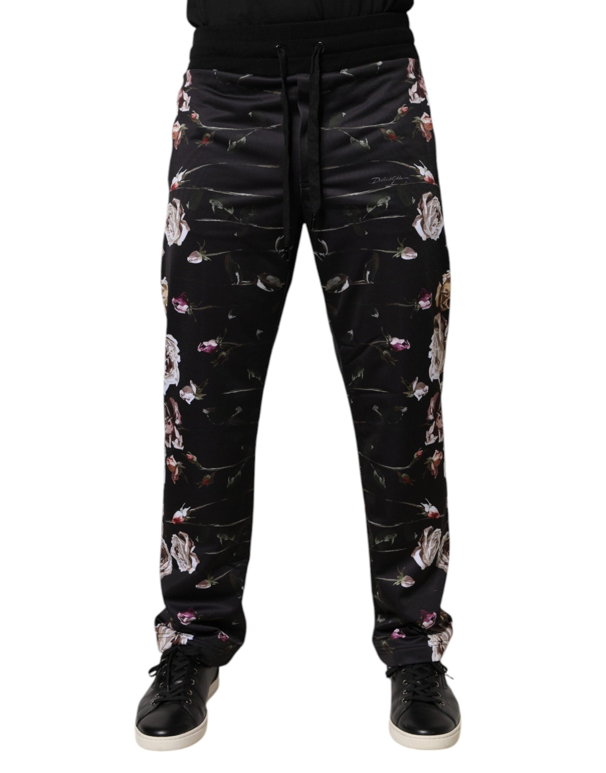 Dolce & Gabbana Black Floral Polyester Jogger Pants Dolce & Gabbana