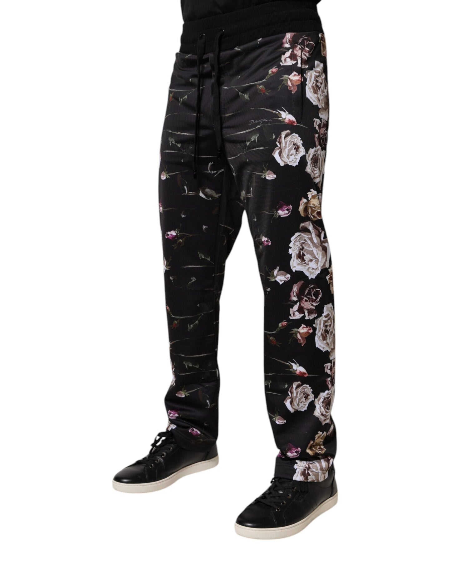 Dolce & Gabbana Black Floral Polyester Jogger Pants Dolce & Gabbana