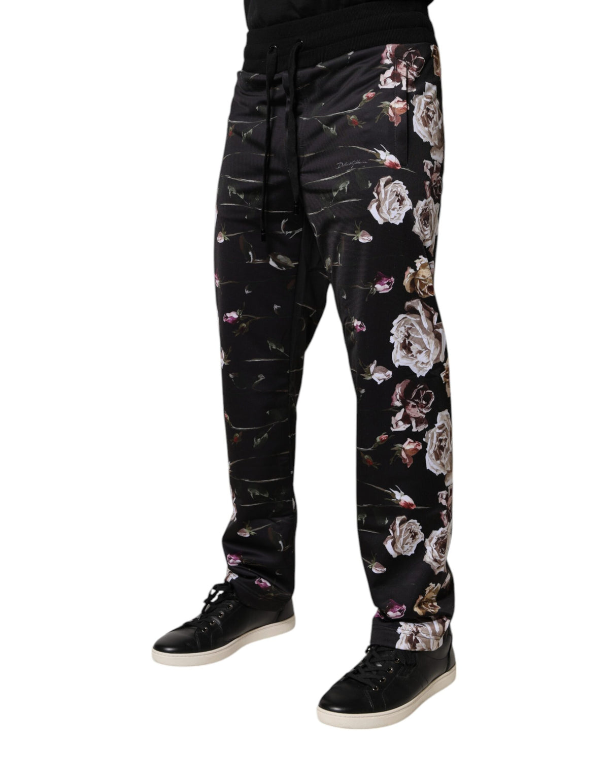 Dolce & Gabbana Black Floral Polyester Jogger Pants - Eljoys Fashion 