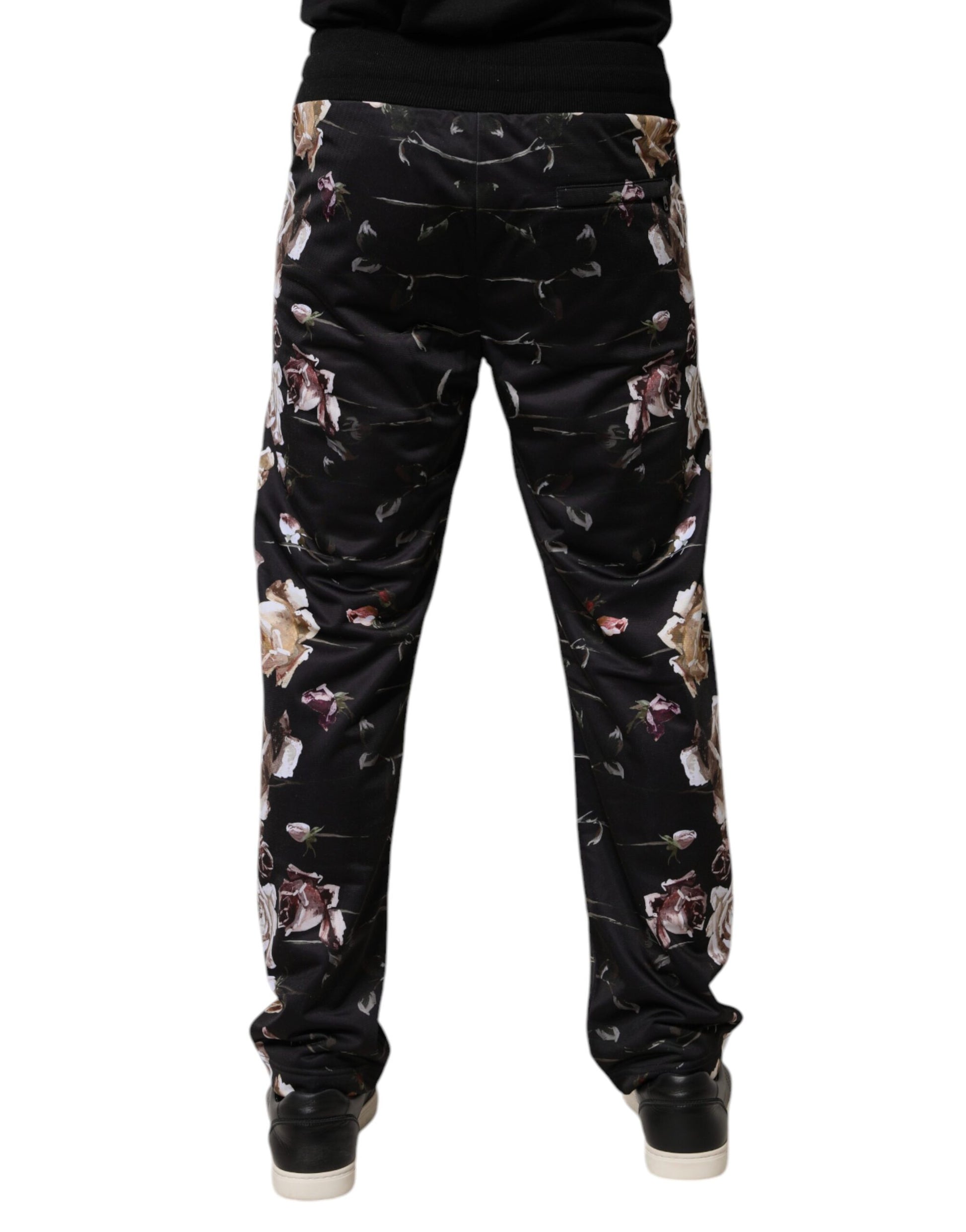 Dolce & Gabbana Black Floral Polyester Jogger Pants Dolce & Gabbana