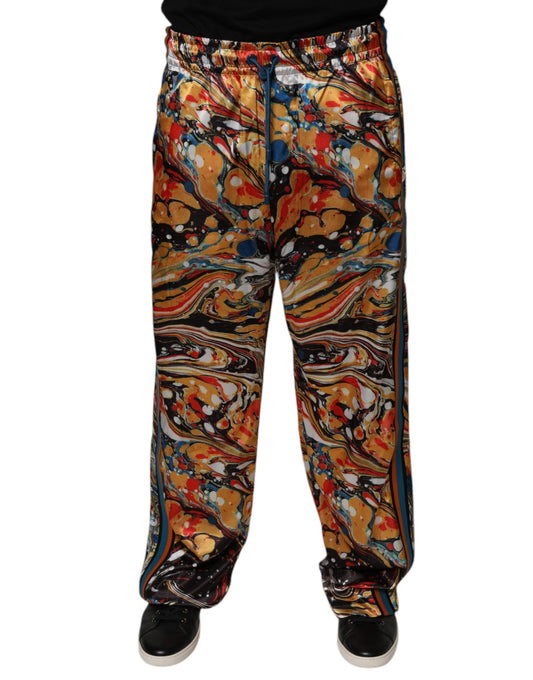 Dolce & Gabbana Multicolor Marble Satin Men Tracksuit Pants Dolce & Gabbana