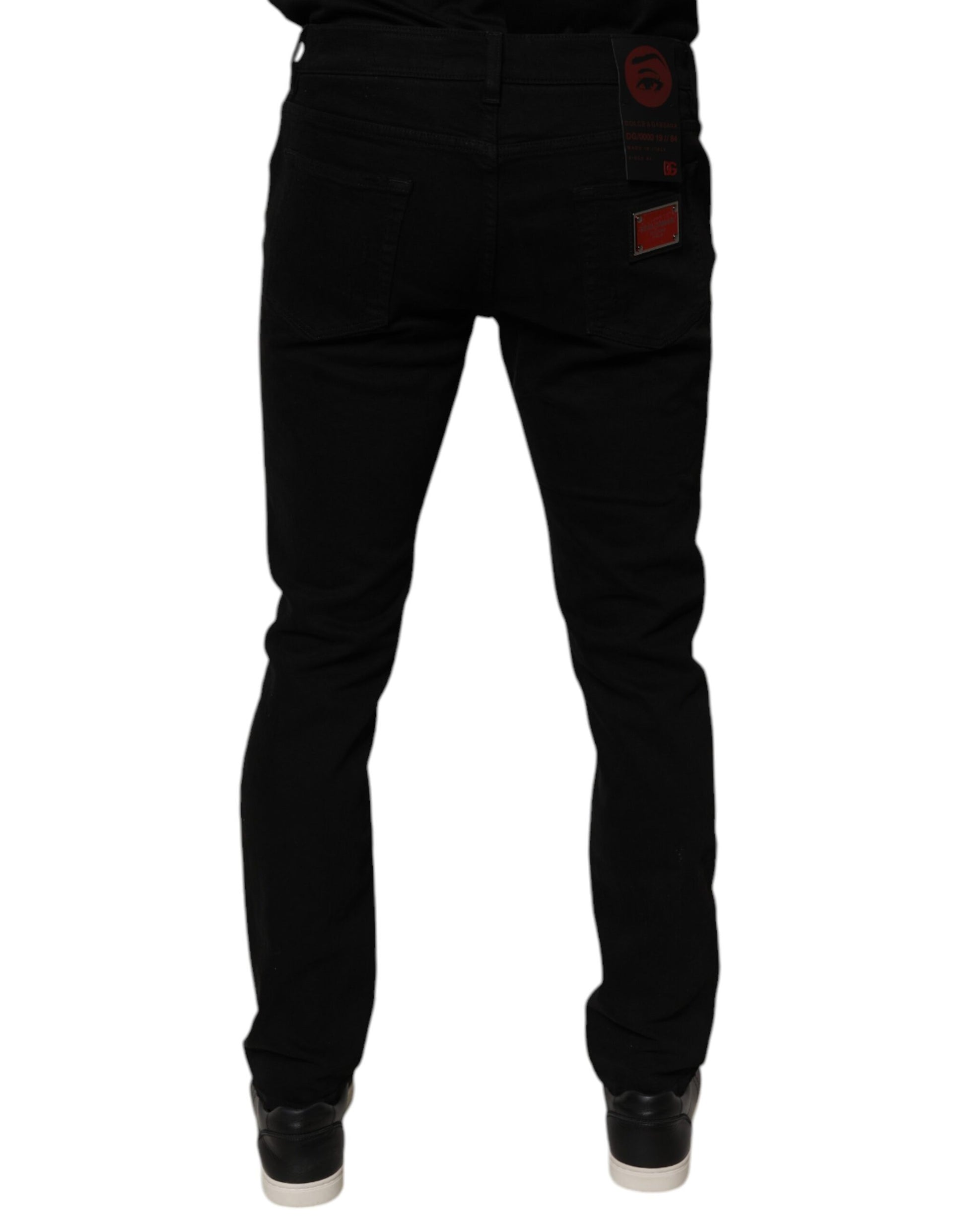 Dolce & Gabbana Black Tattered Cotton Skinny Men Denim Jeans Dolce & Gabbana