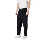 Black polyester casual pants from Calvin Klein Jeans, shown laid flat with front and back details.