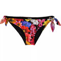 Dolce & Gabbana black floral print bikini bottom swimwear with side ties and cheeky cut for stylish beachwear.