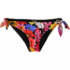 Dolce & Gabbana black floral print bikini bottom swimwear with side ties and cheeky cut for stylish beachwear.