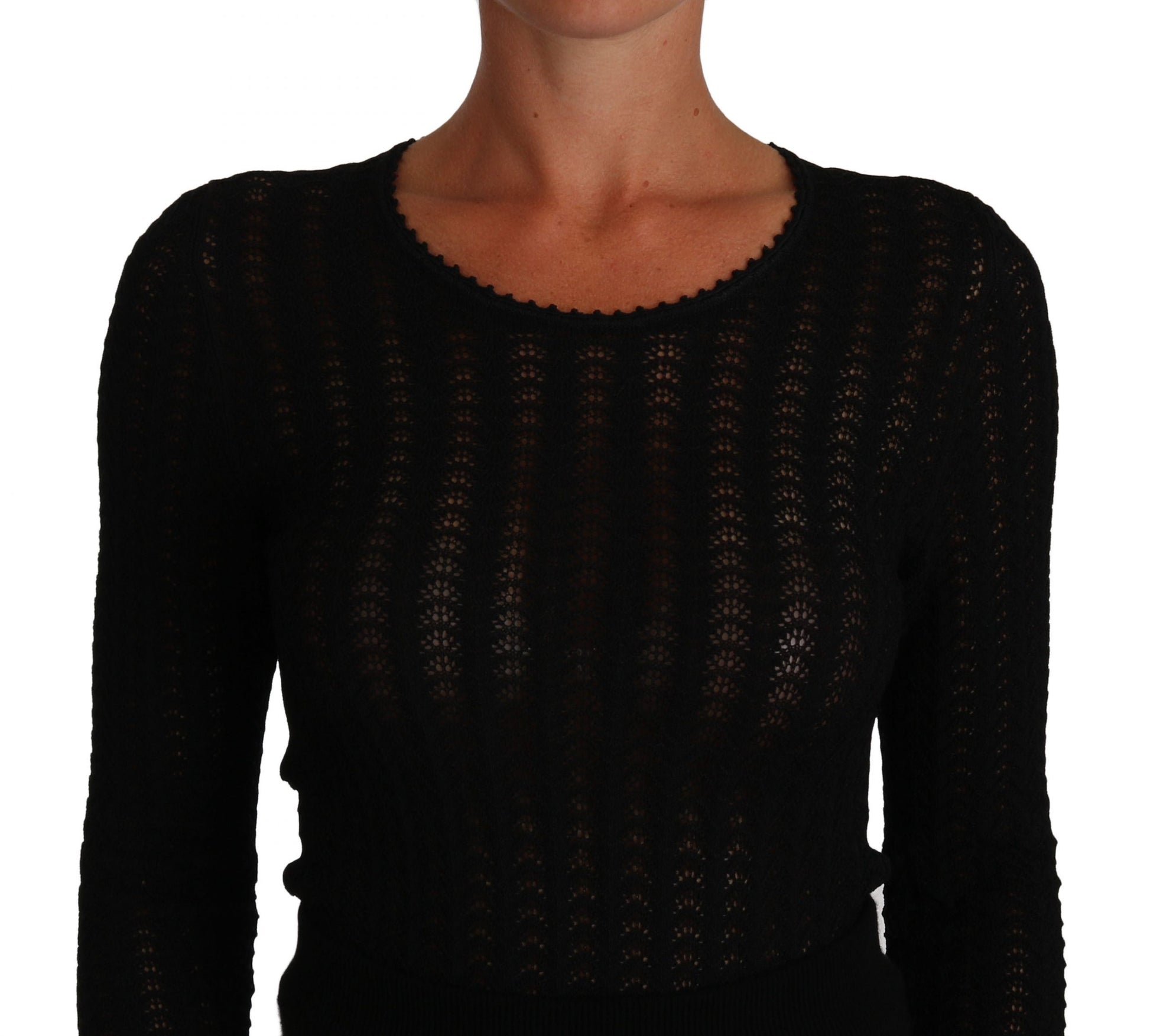 Dolce & Gabbana Black Knitted Wool Sheath Long Sleeves Dress Dolce & Gabbana