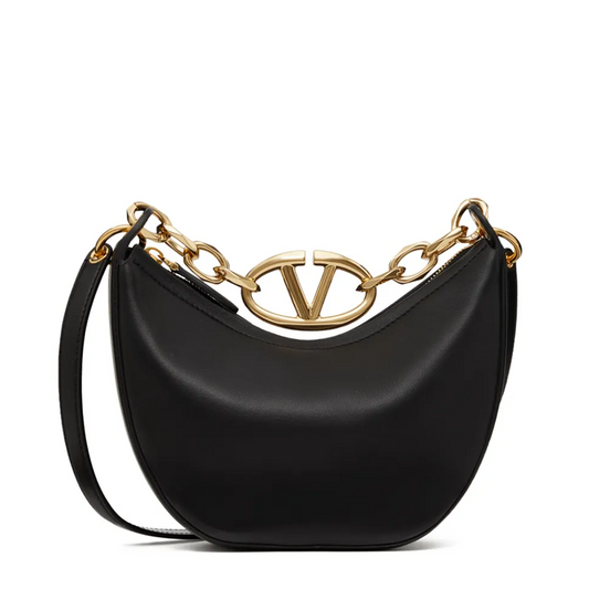 Valentino Garavani Black Leather Mini Hobo Vlogo Shoulder Bag Valentino Garavani