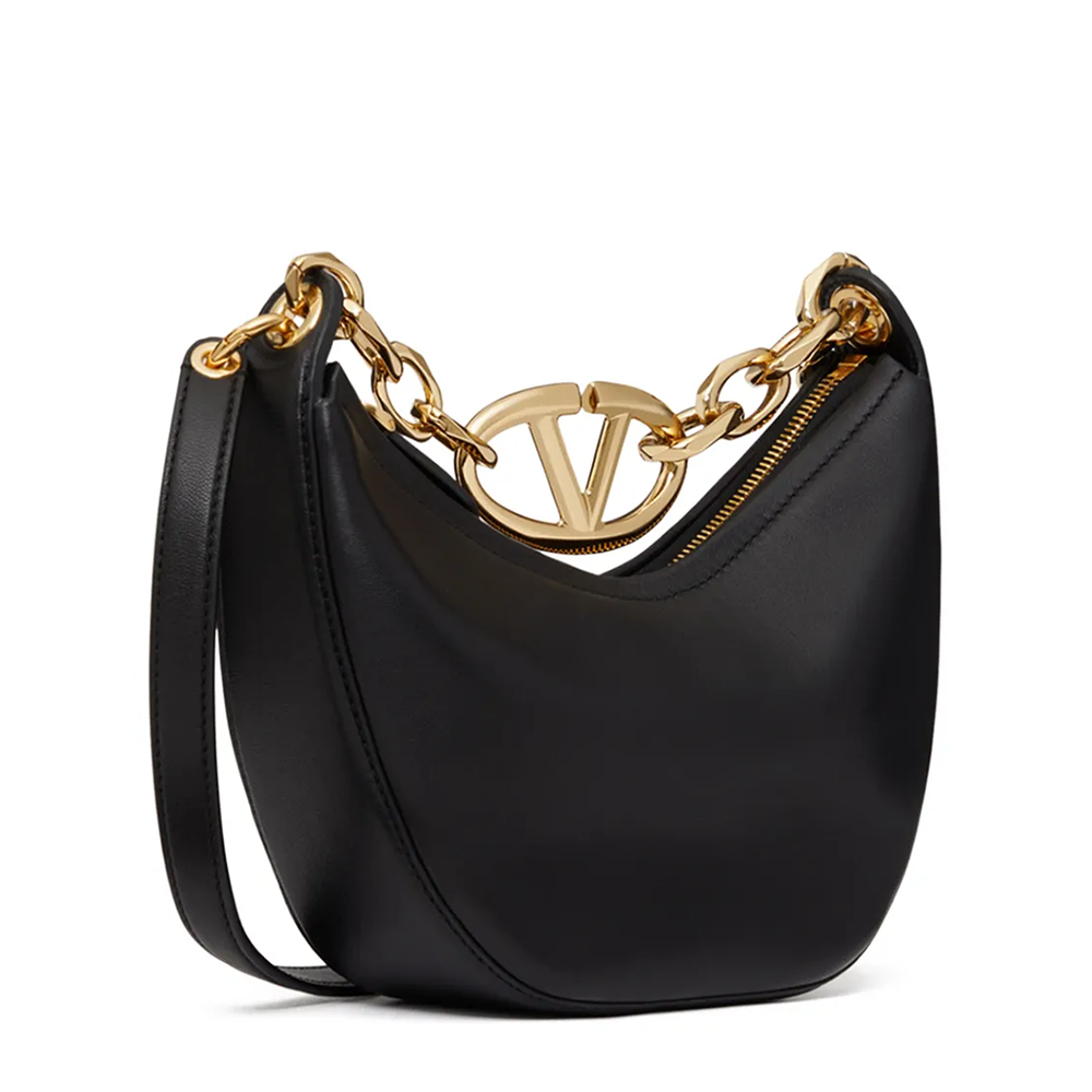 Valentino Garavani Black Leather Mini Hobo Vlogo Shoulder Bag Valentino Garavani