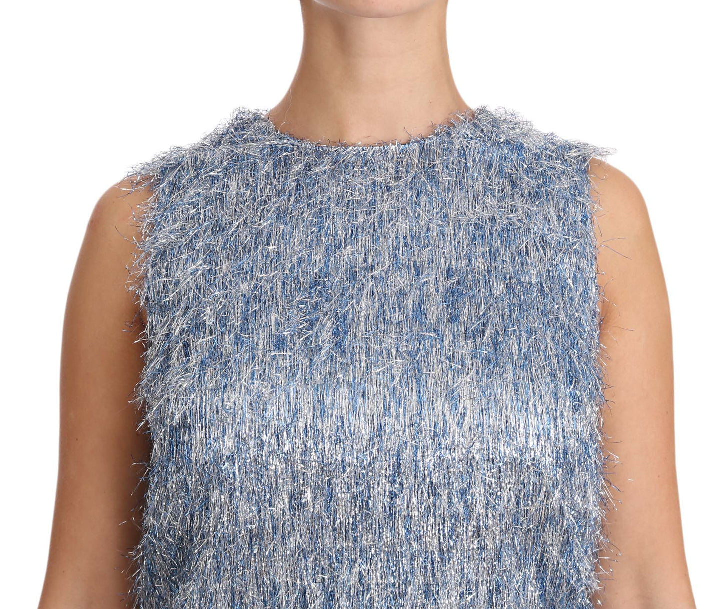Dolce & Gabbana Light Blue Fringe Shift Gown Dress Dolce & Gabbana