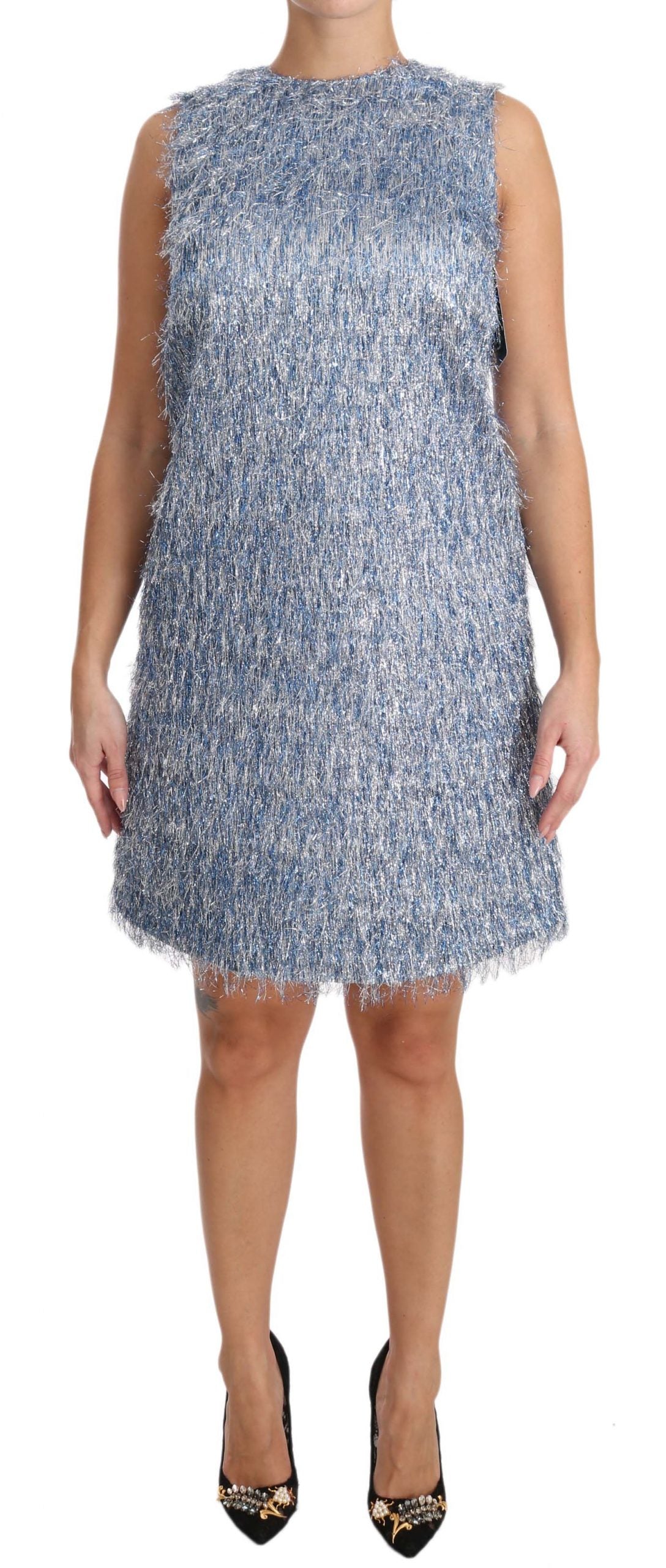 Dolce & Gabbana Light Blue Fringe Shift Gown Dress Dolce & Gabbana