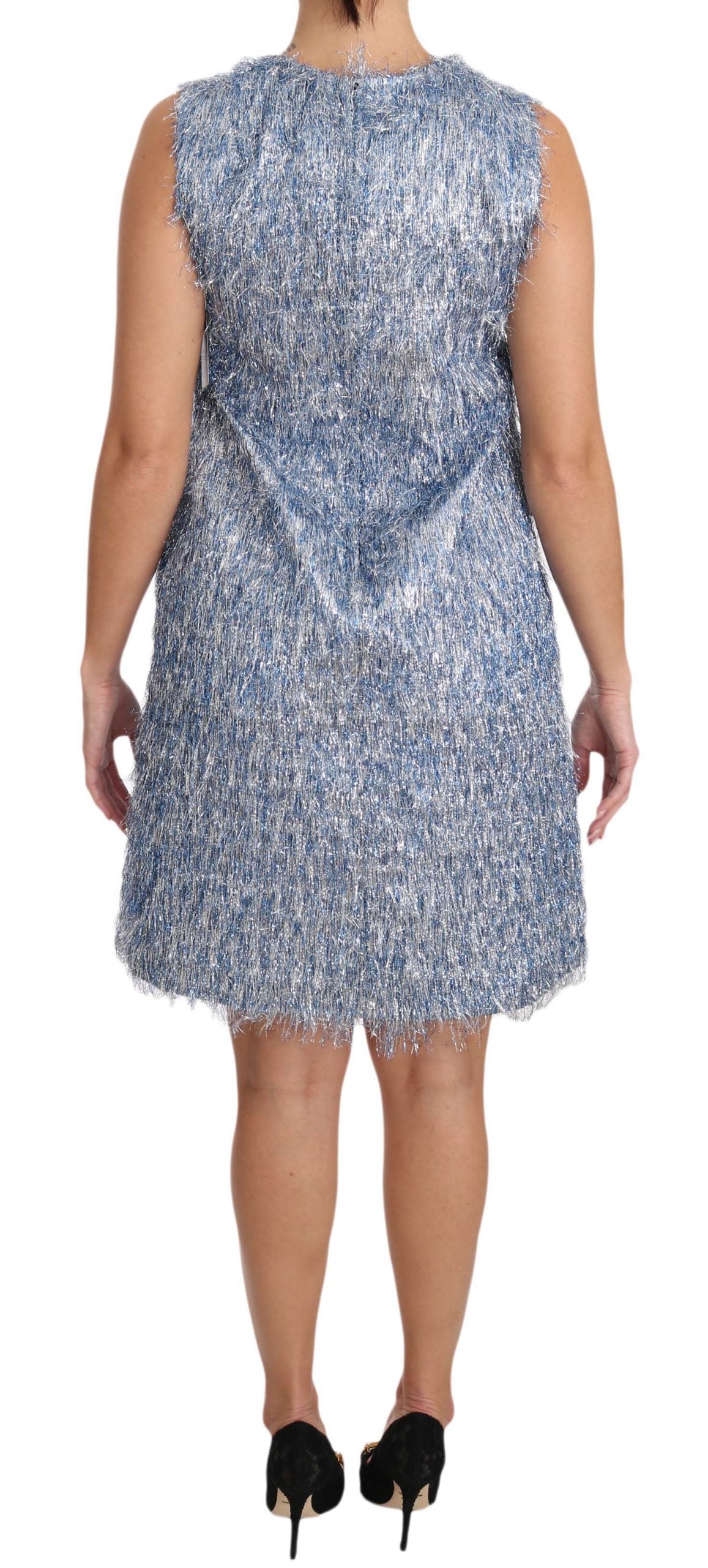 Dolce & Gabbana Light Blue Fringe Shift Gown Dress Dolce & Gabbana