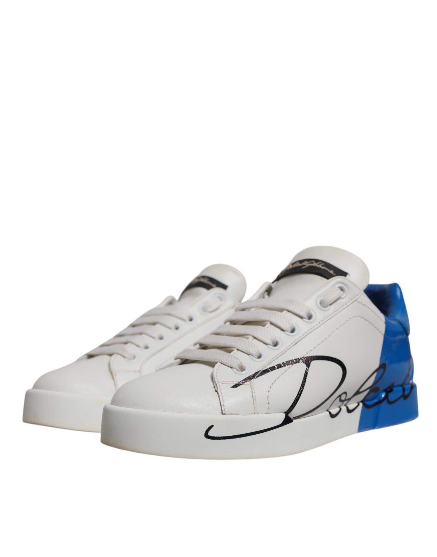 Dolce & Gabbana White Blue Logo Portofino Sneakers Shoes Dolce & Gabbana