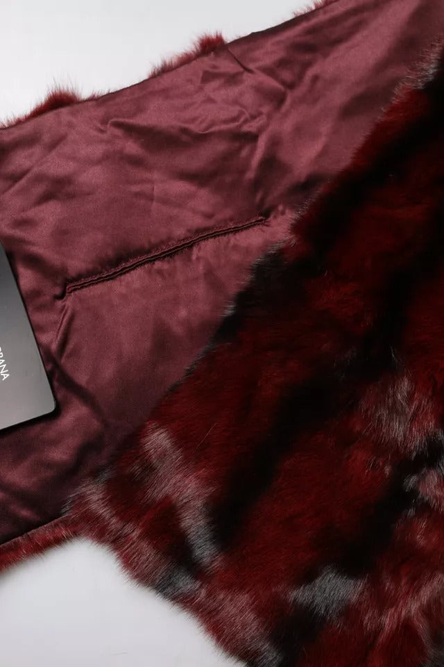 Dolce & Gabbana Black Red Stripe Fur Shawl Neck Wrap Scarf - Eljoys Fashion 