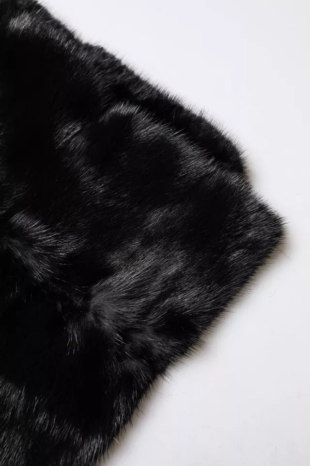Dolce & Gabbana Black Fur Shawl Neck Wrap Cover Collar Scarf Dolce & Gabbana