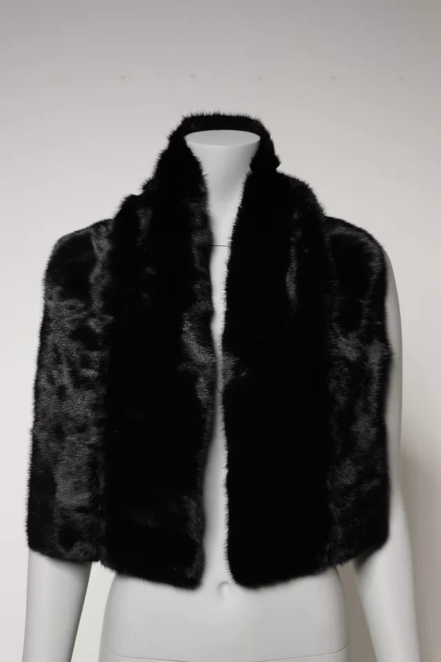 Dolce & Gabbana Black Fur Shawl Neck Wrap Cover Collar Scarf Dolce & Gabbana