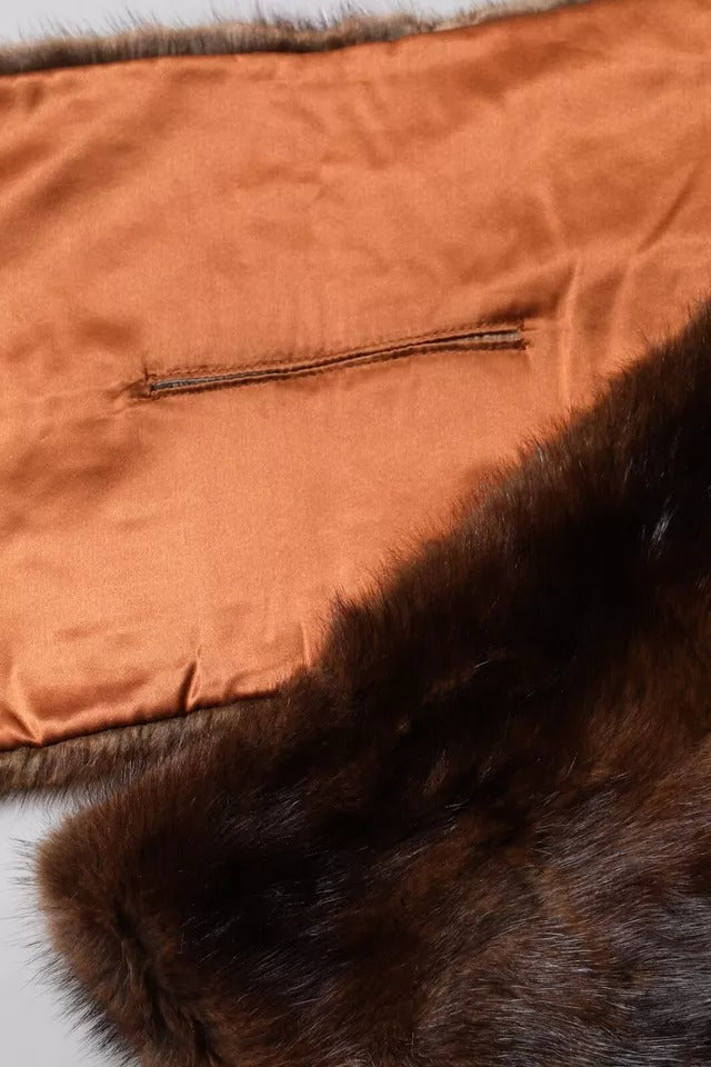 Dolce & Gabbana Black Brown Stripe Fur Shawl Wrap Scarf Dolce & Gabbana