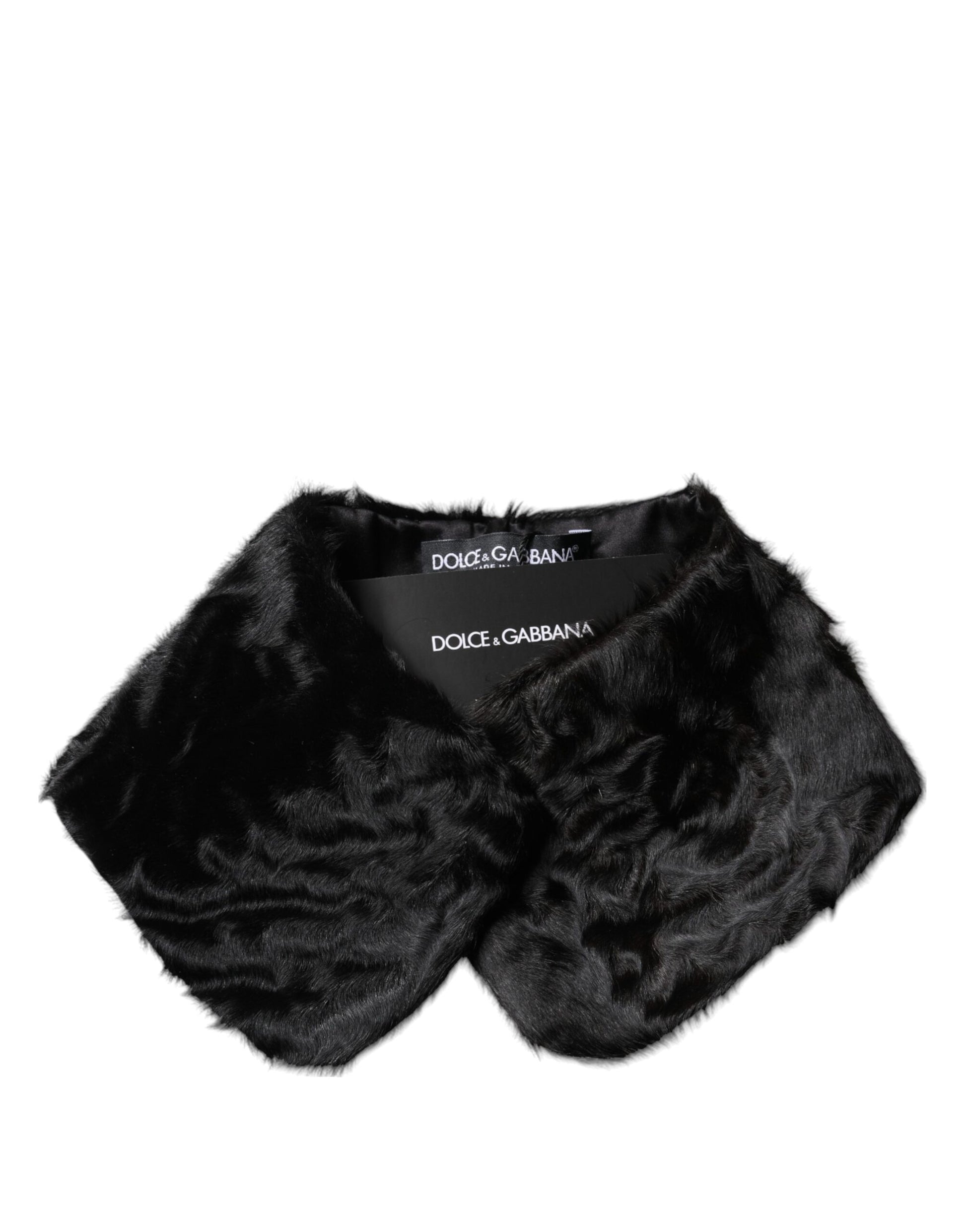 Dolce & Gabbana Black Lamb Fur Collar Women Neck Wrap Scarf Dolce & Gabbana