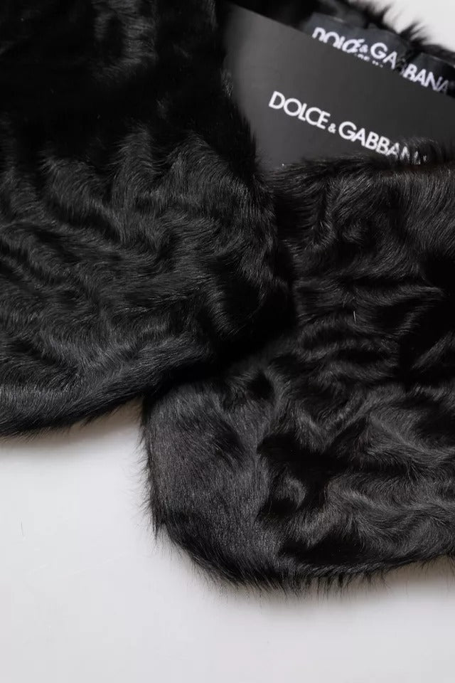 Dolce & Gabbana Black Lamb Fur Collar Women Neck Wrap Scarf Dolce & Gabbana