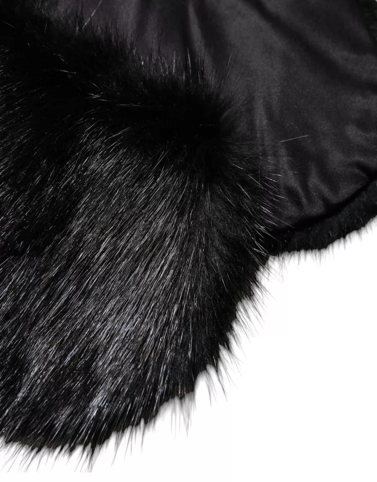 Dolce & Gabbana Black Fur Shawl Neck Wrap Cover Collar Scarf Dolce & Gabbana