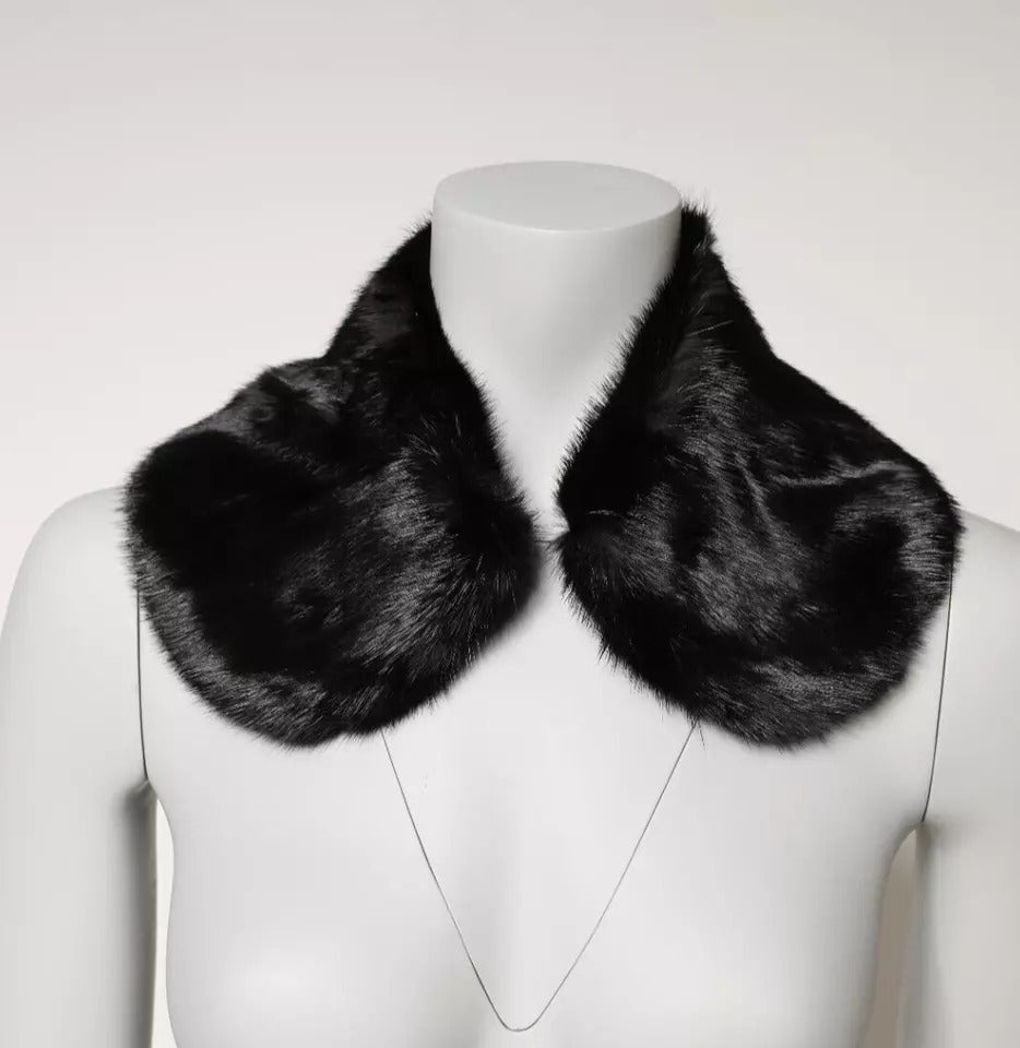 Dolce & Gabbana Black Fur Shawl Neck Wrap Cover Collar Scarf - Eljoys Fashion 