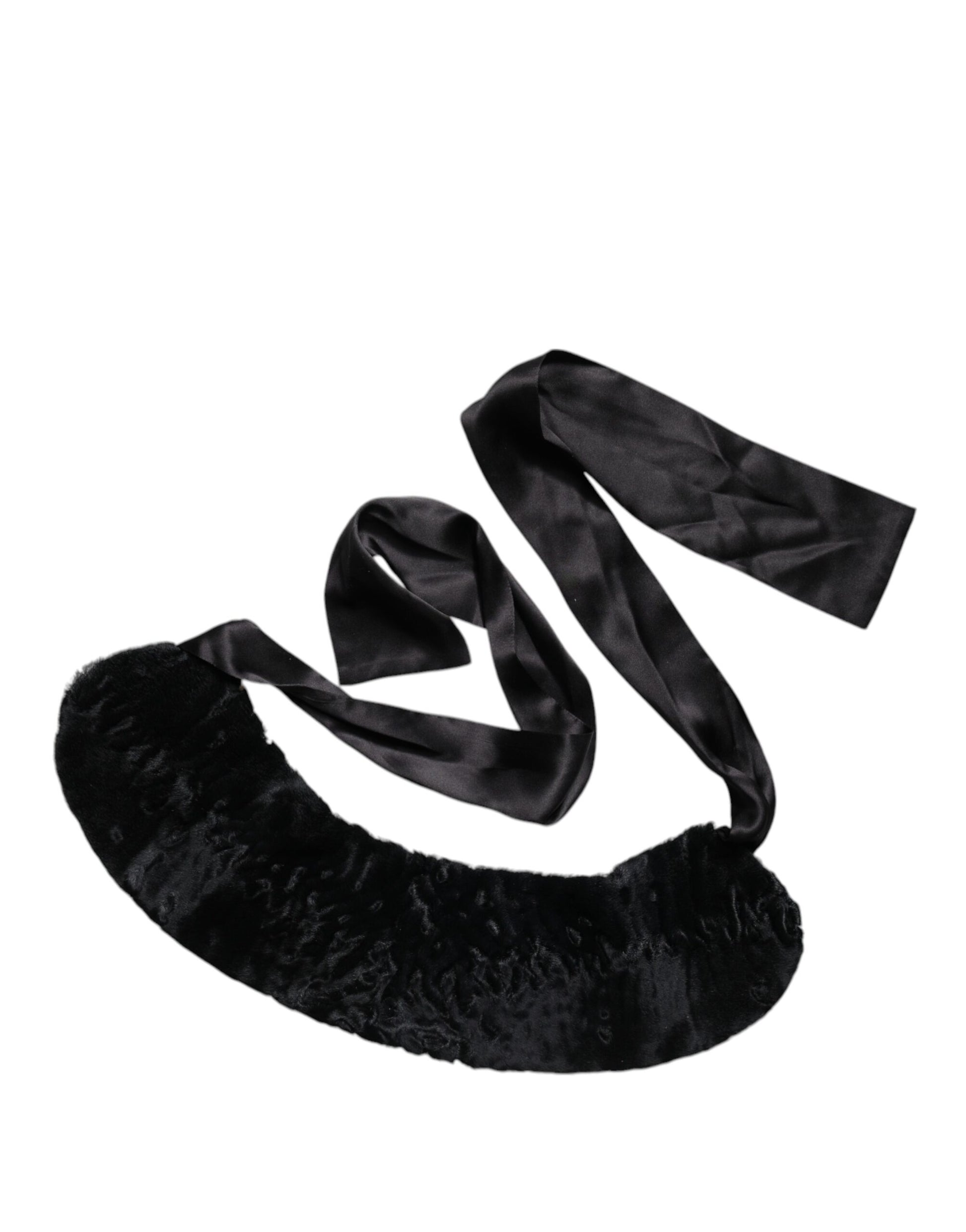 Dolce & Gabbana Black Lamb Fur Women Neck Warmer Winter Scarf Dolce & Gabbana