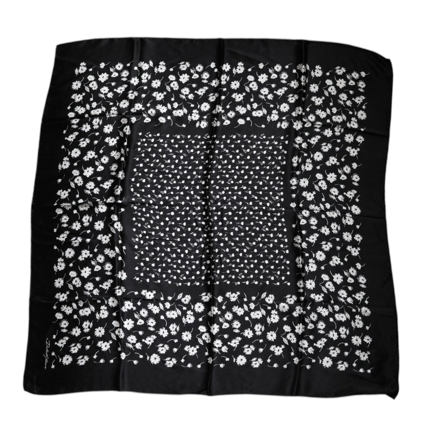 Dolce & Gabbana Black Floral Silk Square Wrap Shawl Scarf