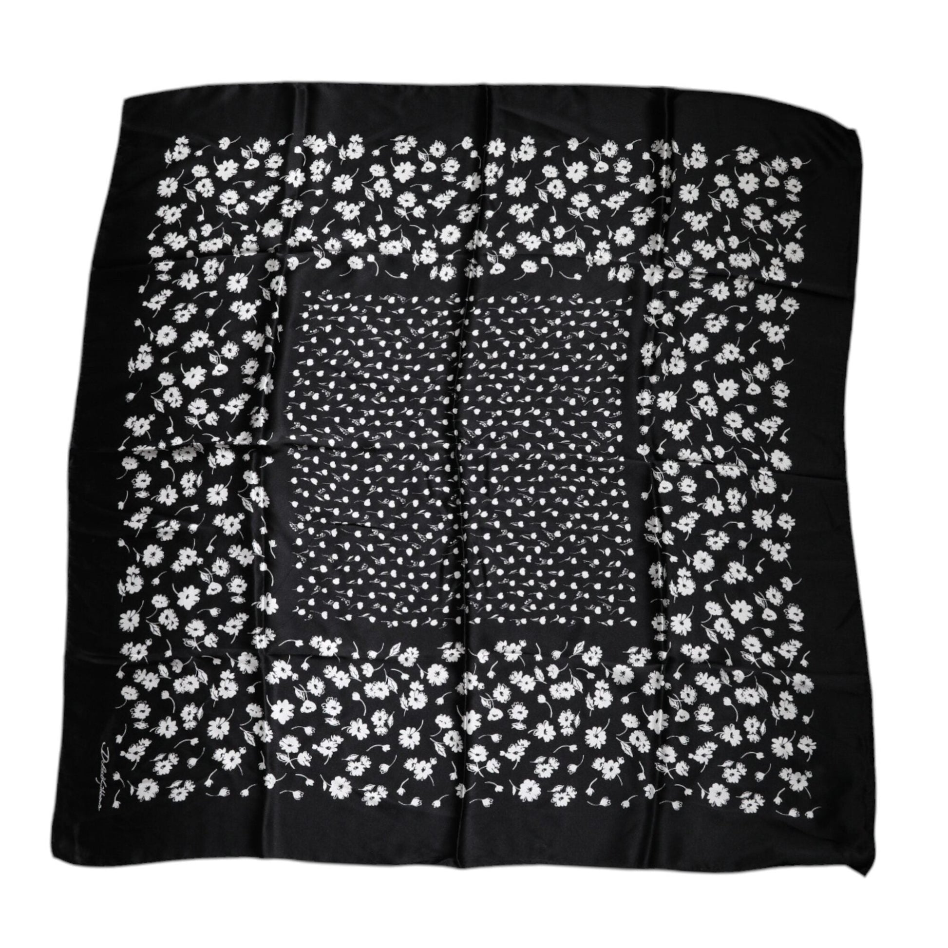 Dolce & Gabbana Black Floral Silk Square Wrap Shawl Scarf