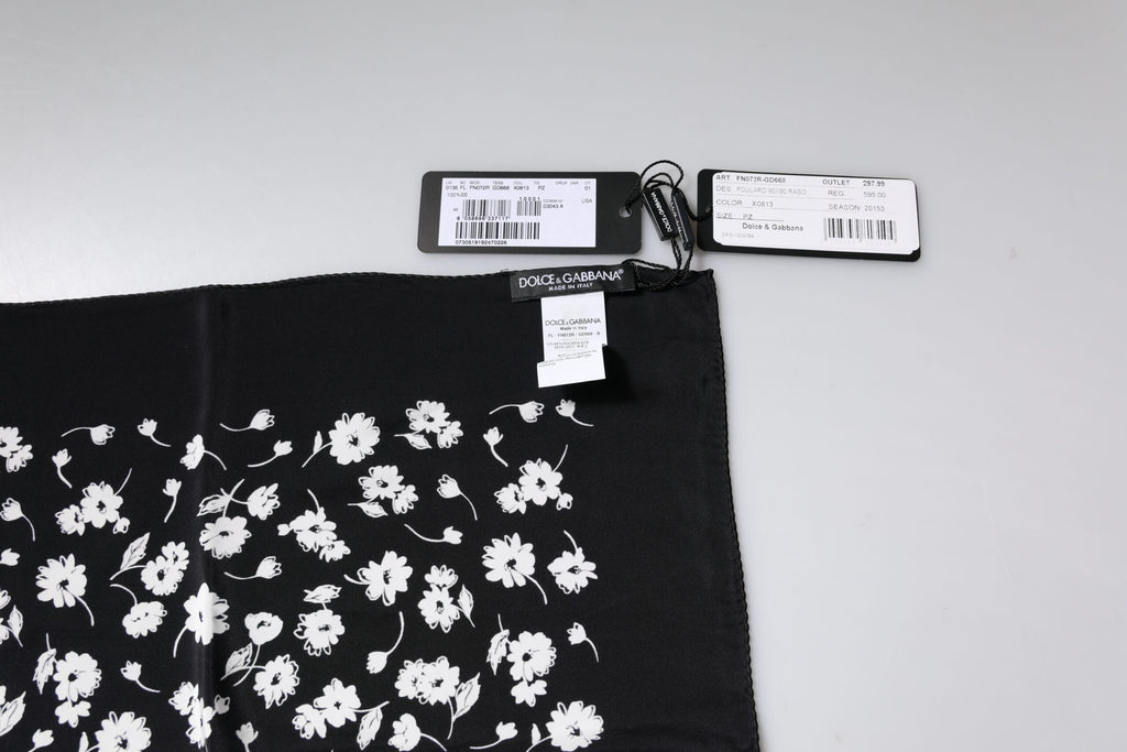 Dolce & Gabbana Black Floral Silk Square Wrap Shawl Scarf - Eljoys Fashion 