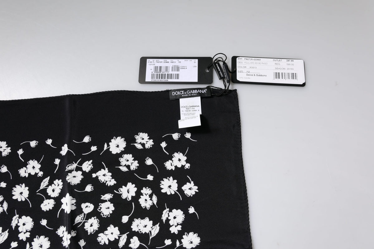 Dolce & Gabbana Black Floral Silk Square Wrap Shawl Scarf - Eljoys Fashion 