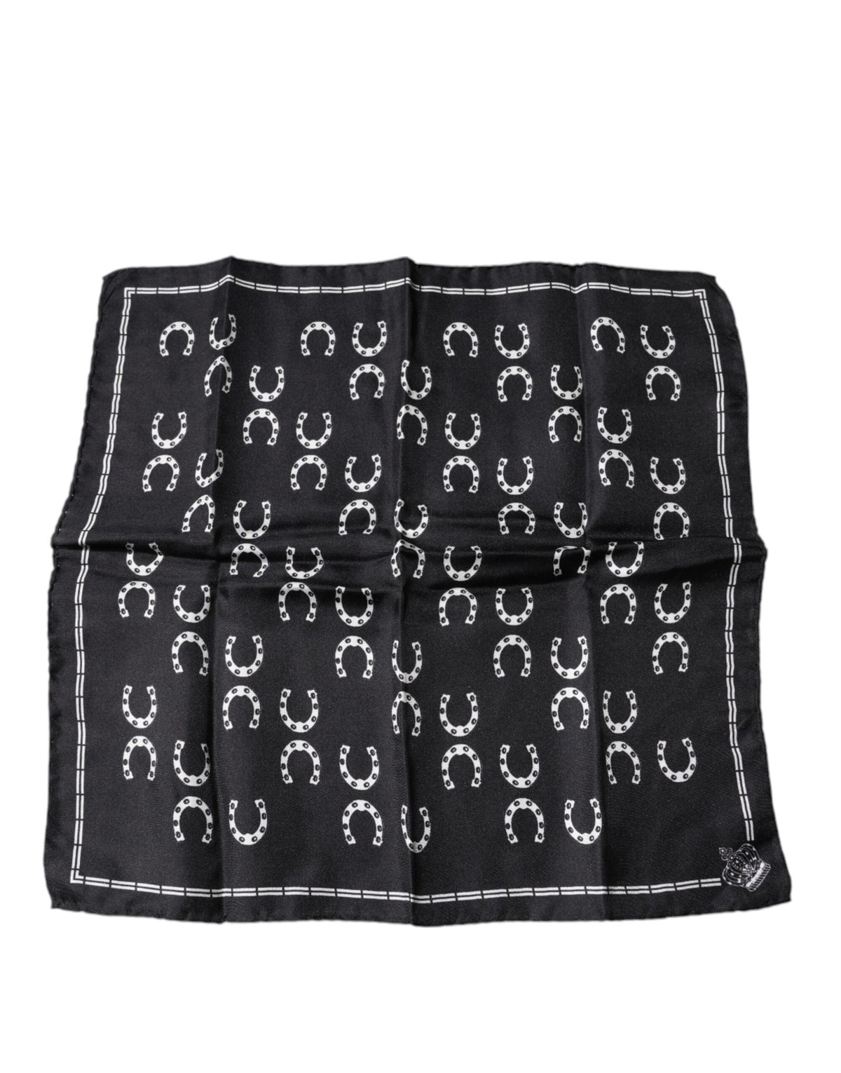 Dolce & Gabbana Black Horseshoe Silk Square Handkerchief Scarf - Eljoys Fashion 