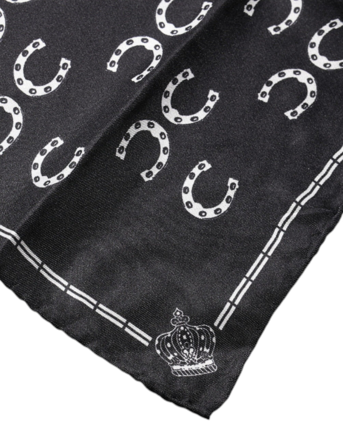Dolce & Gabbana Black Horseshoe Silk Square Handkerchief Scarf - Eljoys Fashion 