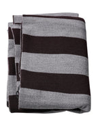 Dolce & Gabbana Black Gray Stripes Wool Neck Wrap Scarf - Eljoys Fashion 