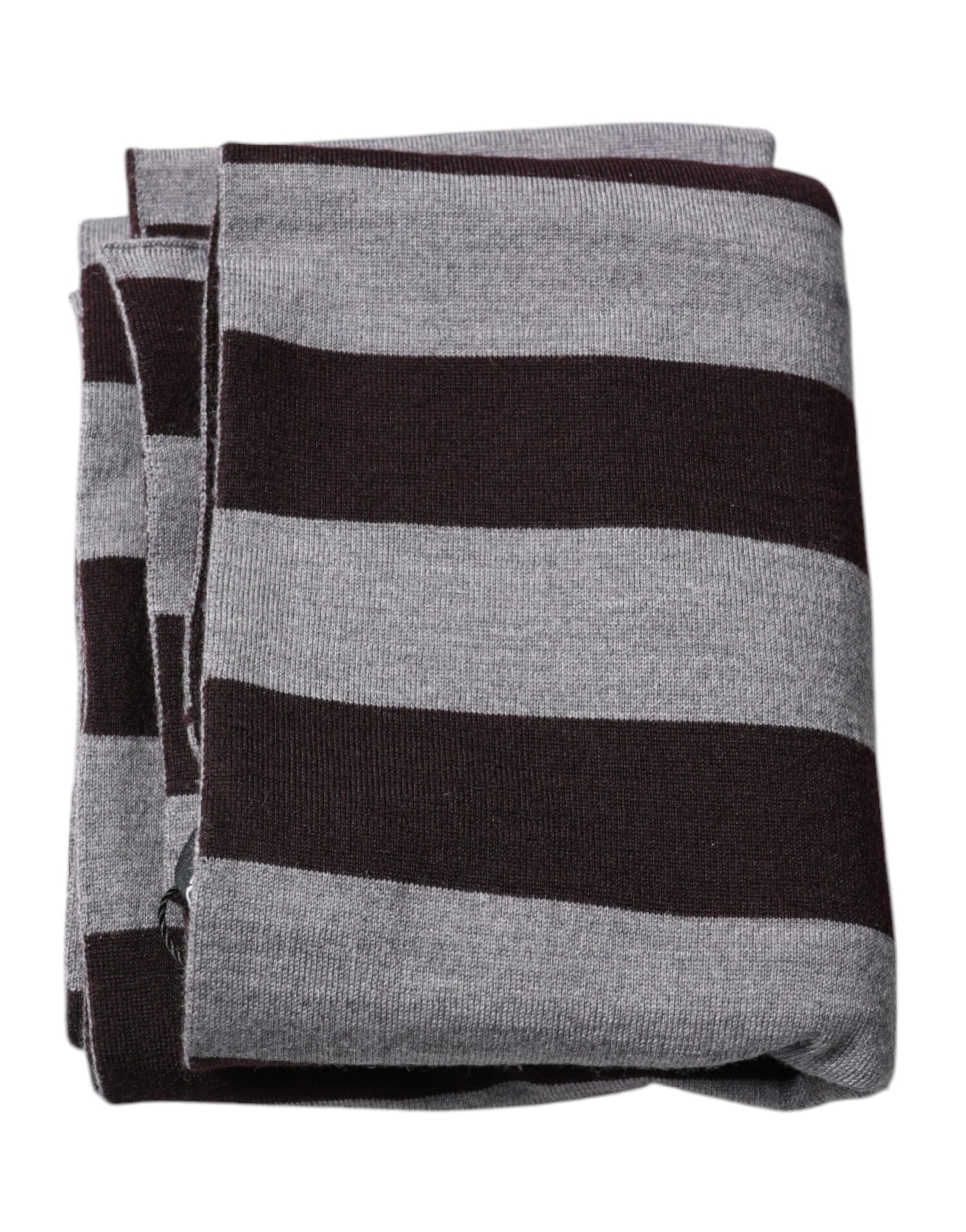 Dolce & Gabbana Black Gray Stripes Wool Neck Wrap Scarf Dolce & Gabbana